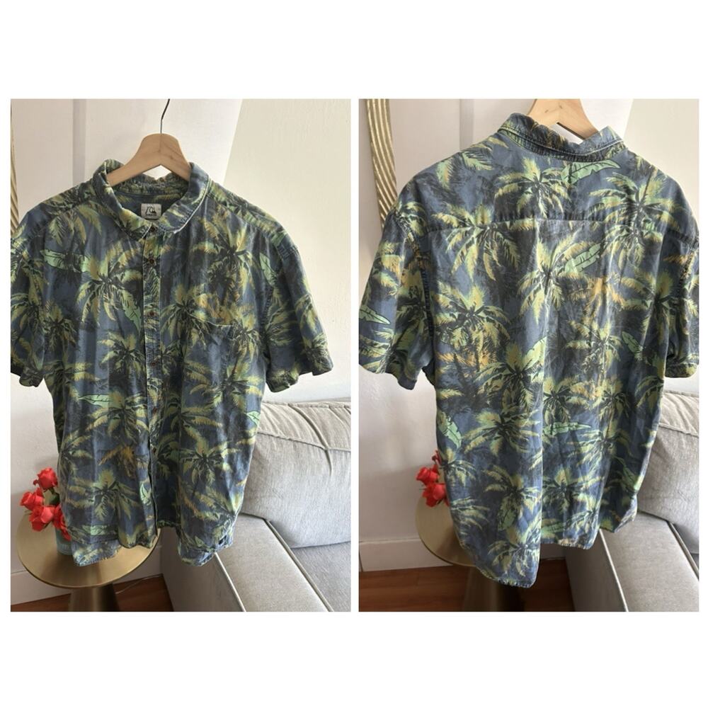 Quiksilver Hawaiian Shirt Mens XL Tropical Button Up Short Sleeve Summer Beach